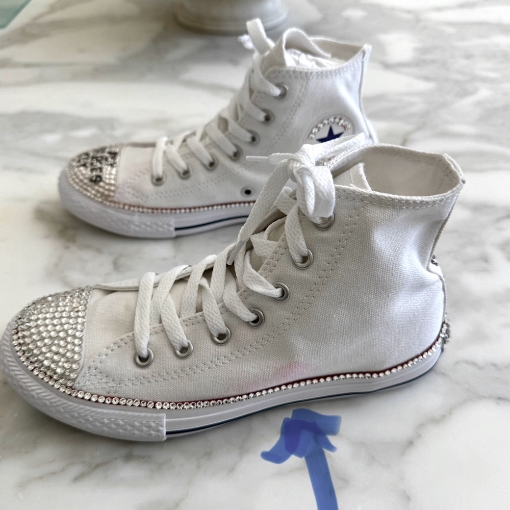 Converse Sneakers White Rhinestone Gems Kids Sneakers Hannah Fly Eagles Fly - Picture 14 of 15